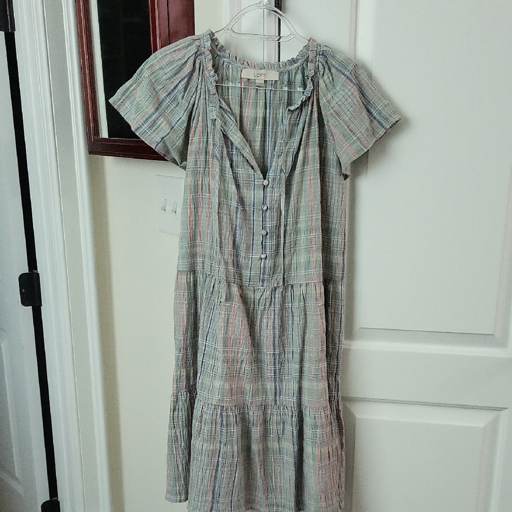 LOFT Multicolor Plaid Midi Dress